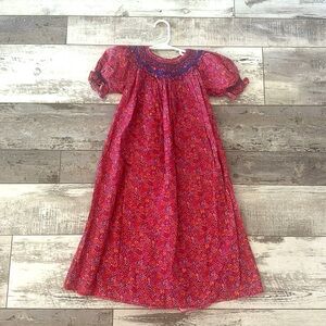 Red Floral Smocked Dress